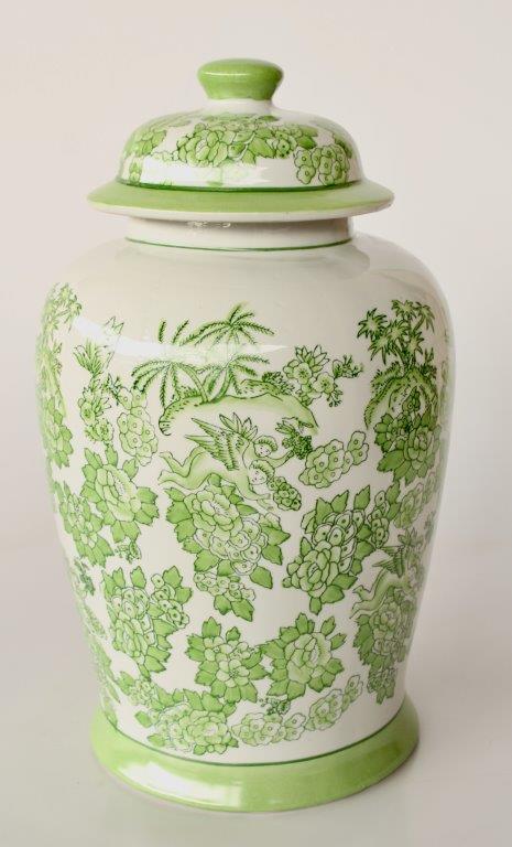 Large lime green floral ginger jar