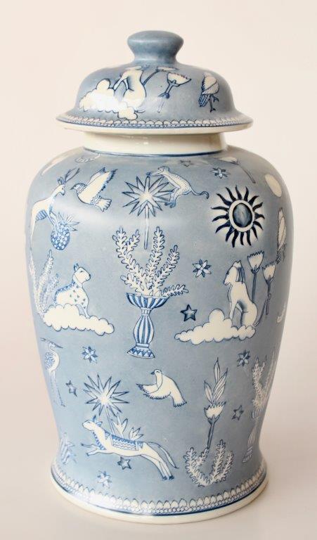 Large blue nature ginger jar