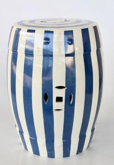 Blue and white stripped garden stool