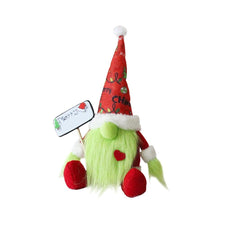 Grinch gnome with signboard