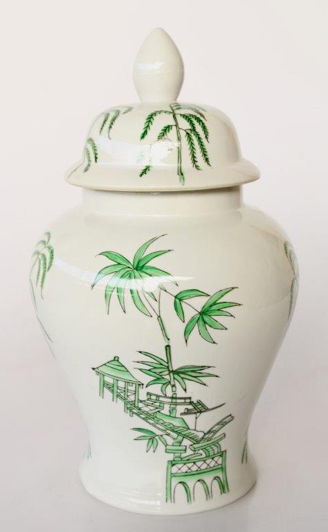 Green palm leaf ginger jar
