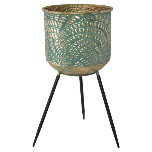 Green and gold tripod pot holder