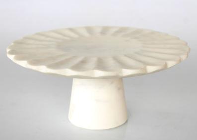 White marble cake stands scalloped edge