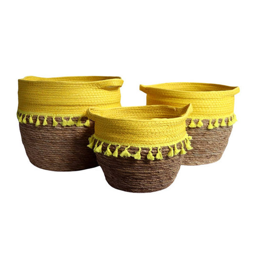 Weaved basket set yellow