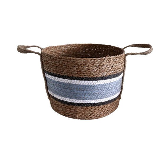 Weaved basket set thick white and black striped