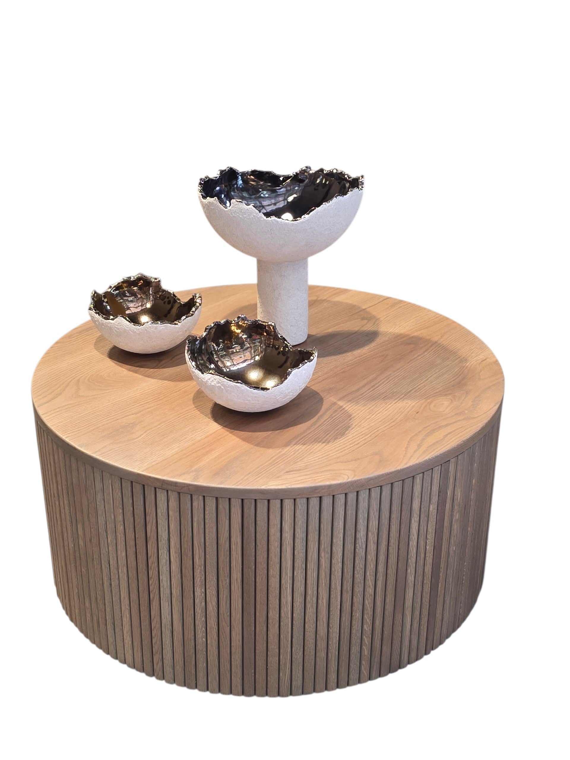 Round fluted oak coffee table