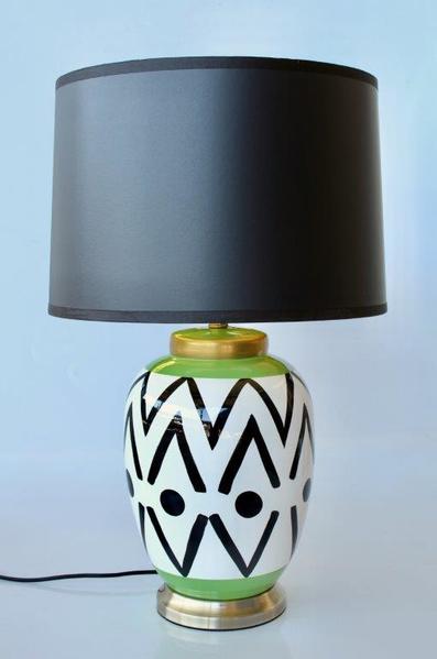 BLACK, GREEN & WHITE DETAIL LAMP BASE BLACK SHADE