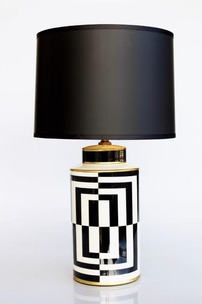 BLACK, WHITE & GOLD GEOMETRIC LAMP BASE BLACK SHADE
