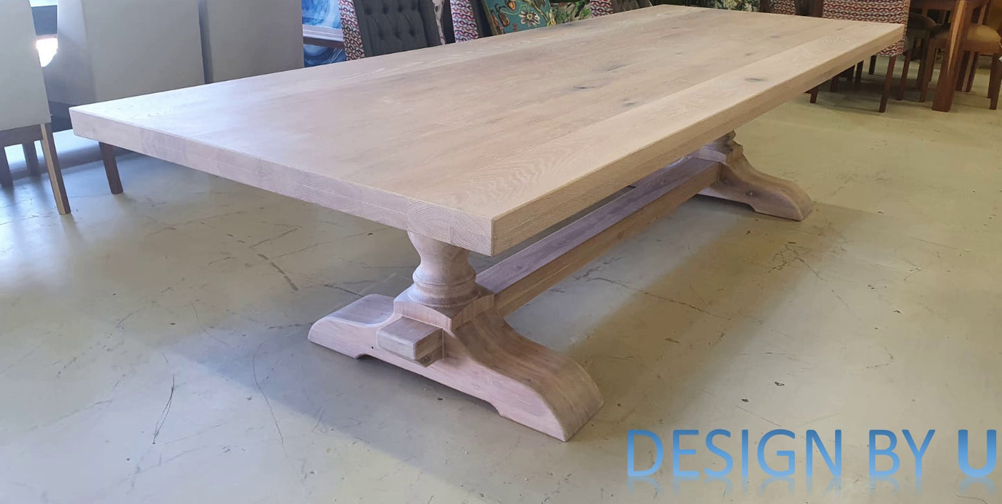 Classic Solid Oak table with Centre turned leg and Cotton White Monocoat