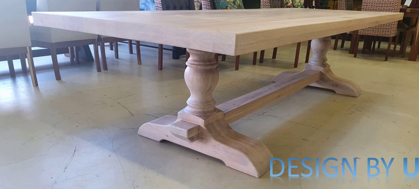Classic Solid Oak table with Centre turned leg and Cotton White Monocoat