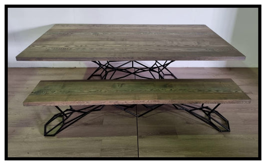 Ash Wood Table and Bench With Spider Web Legs